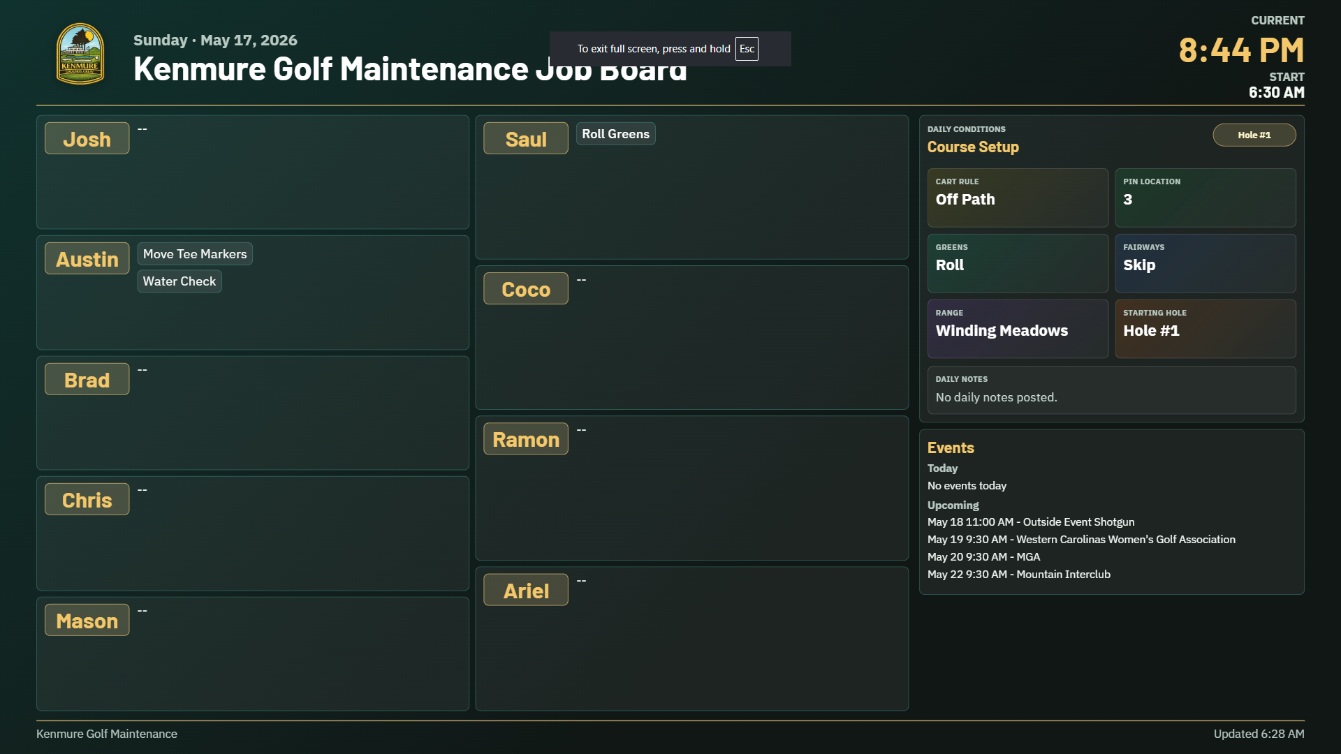 Job Board display screenshot